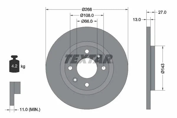 Textar Front Coated Brake Disc Pro Solid 92089103 266mm - image 3