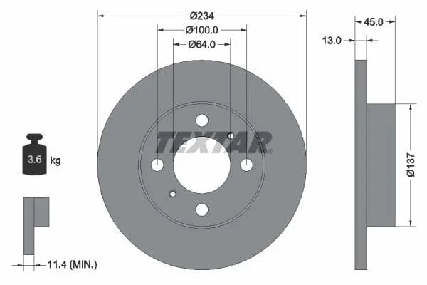 Textar Front Brake Disc Solid 92089300 234mm - image 3