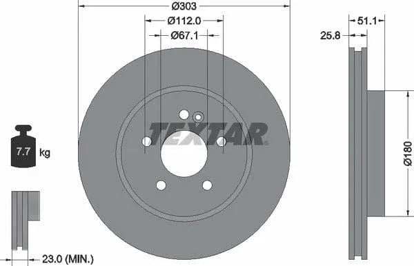Textar Front Coated High-Carbon Brake Disc Pro+ Vented 92089905 303mm - image 4