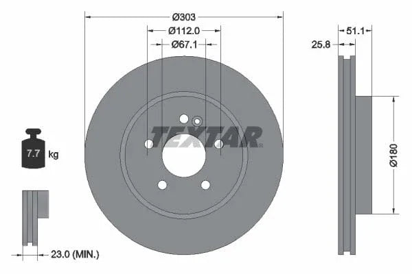 Textar Front Coated High-Carbon Brake Disc Pro+ Vented 92089905 303mm - image 3