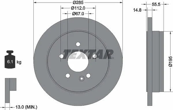 Textar Rear Brake Disc Pro Solid 92090003 285mm - image 4