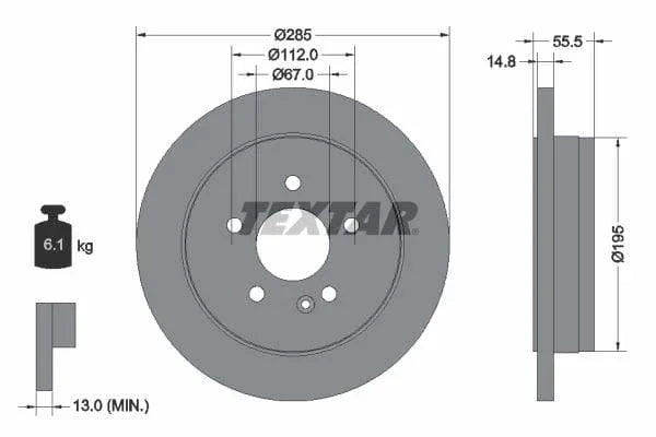Textar Rear Brake Disc Pro Solid 92090003 285mm - image 3
