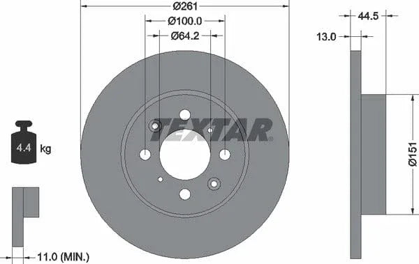 Textar Front Brake Disc Solid 92090100 261mm - image 3