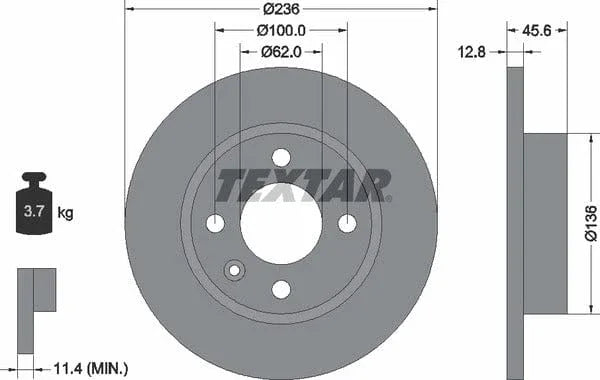 Textar Front Brake Disc Solid 92090200 236mm - image 4