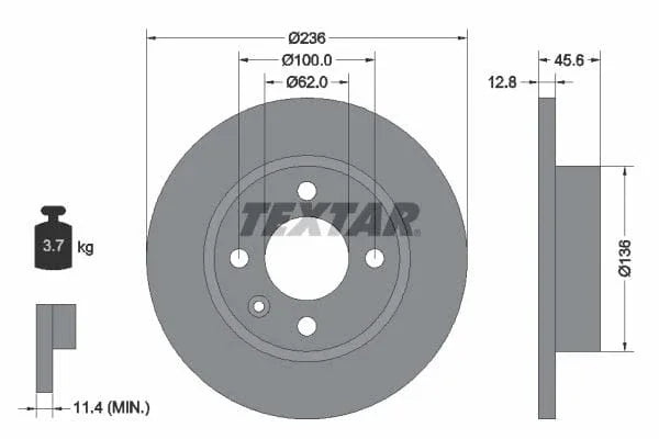 Textar Front Brake Disc Solid 92090200 236mm - image 3