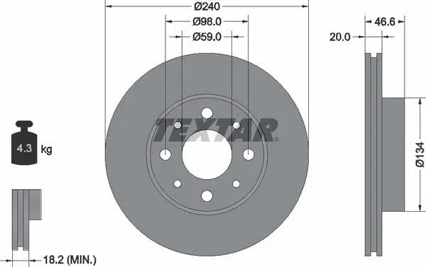 Textar Front Brake Disc Vented 92090300 240mm - image 4