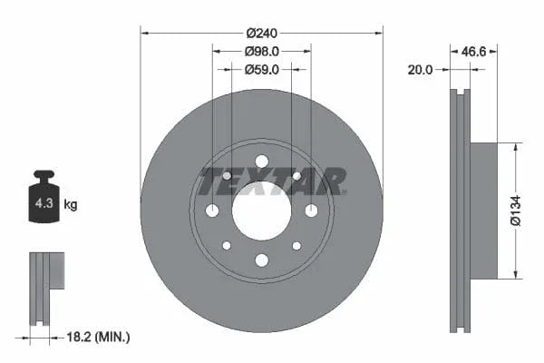 Textar Front Brake Disc Vented 92090300 240mm - image 3