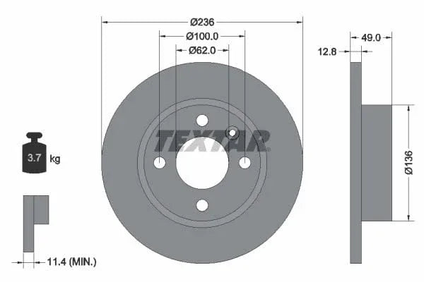 Textar Front Brake Disc Solid 92090400 236mm - image 3