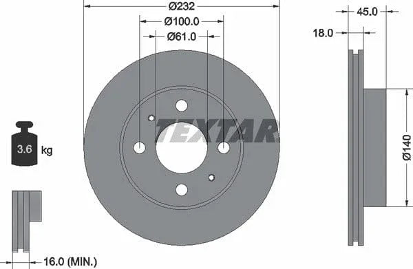 Textar Front Brake Disc Vented 92090900 232mm - image 4