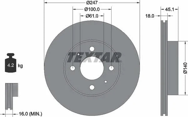 Textar Front Brake Disc Vented 92091000 247mm - image 4