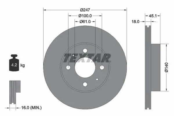 Textar Front Brake Disc Vented 92091000 247mm - image 3