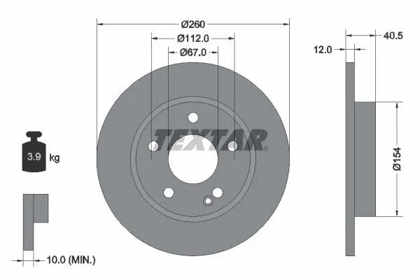Textar Front Coated Brake Disc Pro Solid 92091203 260mm - image 3