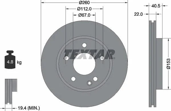Textar Front Coated Brake Disc Pro Vented 92091303 260mm - image 4