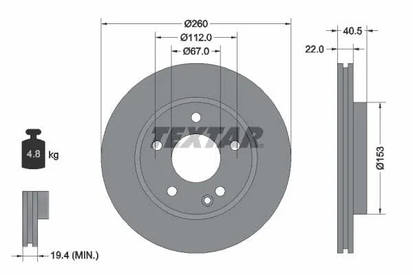 Textar Front Coated Brake Disc Pro Vented 92091303 260mm - image 3