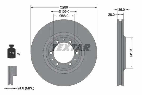 Textar Front Brake Disc Vented 92091400 280mm - image 3