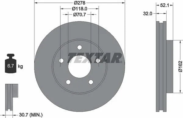Textar Front Brake Disc Vented 92091500 278mm - image 4
