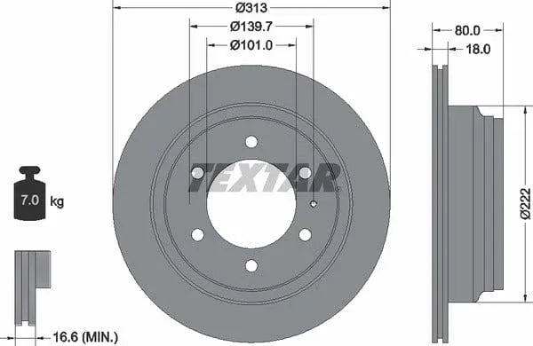 Textar Rear Brake Disc Vented 92091600 313mm - image 4