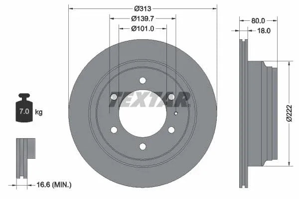 Textar Rear Brake Disc Vented 92091600 313mm - image 3