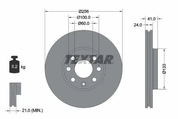 Textar Front Coated Brake Disc Pro Vented 92091803 256mm - image 3
