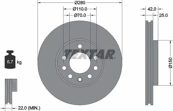 Textar Front Coated Brake Disc Pro Vented 92091903 280mm - image 4