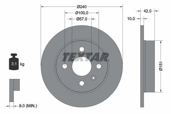 Textar Rear Brake Disc Pro Solid 92092003 240mm - image 3