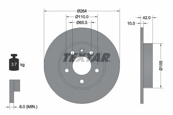 Textar Rear Brake Disc Pro Solid 92092103 264mm - image 3