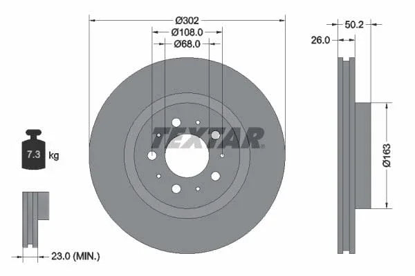 Textar Front Brake Disc Vented 92092300 302mm - image 3