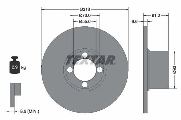 Textar Front Brake Disc Solid 92092600 213mm - image 3