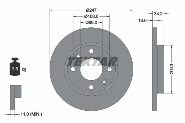 Textar Front Coated Brake Disc Pro Solid 92092803 247mm - image 3