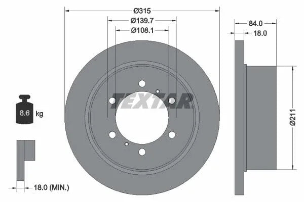 Textar Rear Brake Disc Solid 92093100 315mm - image 3