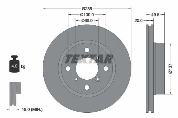 Textar Front Brake Disc Vented 92093200 235mm - image 3