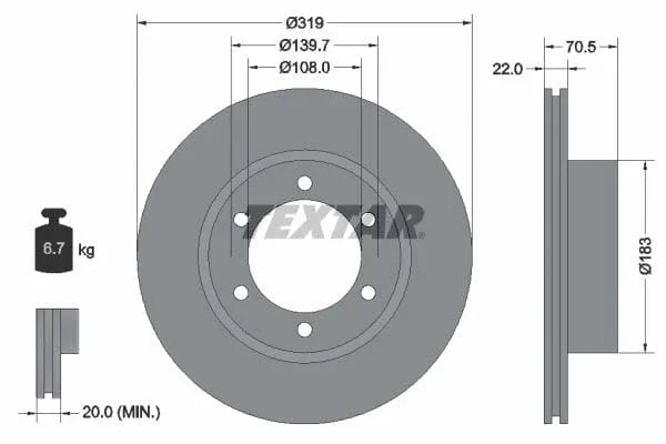 Textar Front Brake Disc Vented 92093300 319mm - image 3