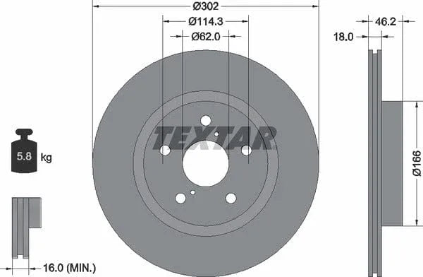 Textar Front Brake Disc Vented 92093500 302mm - image 4