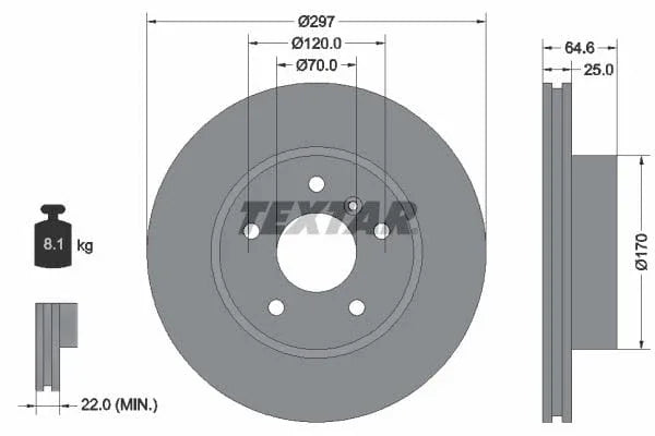 Textar Front Brake Disc Vented 92093600 297mm - image 3