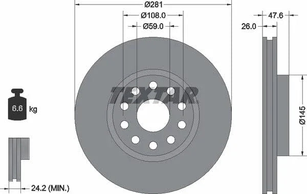 Textar Front Brake Disc Vented 92093900 281mm - image 4