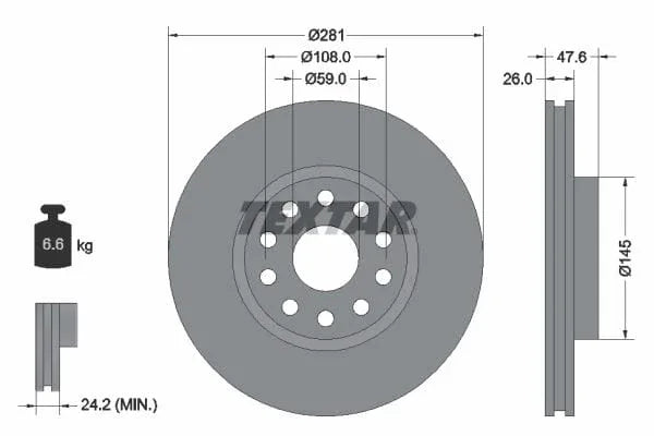 Textar Front Brake Disc Vented 92093900 281mm - image 3