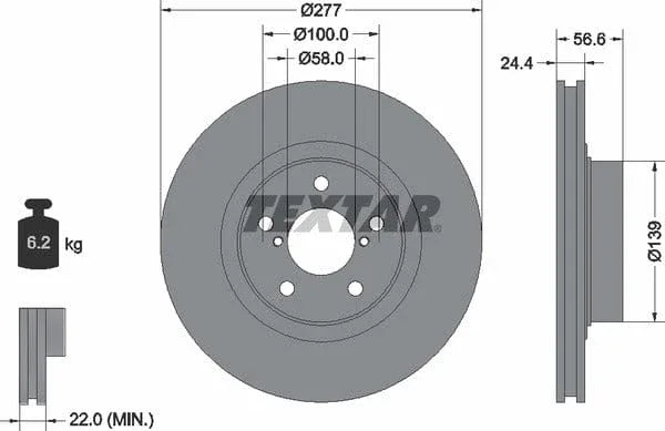 Textar Front Coated Brake Disc Pro Vented 92094603 277mm - image 4