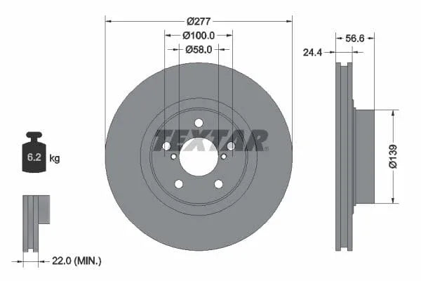 Textar Front Coated Brake Disc Pro Vented 92094603 277mm - image 3
