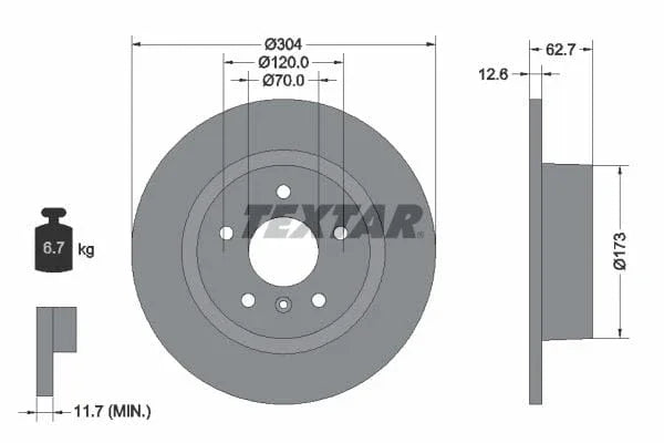 Textar Rear Brake Disc Pro Solid 92095203 304mm - image 3