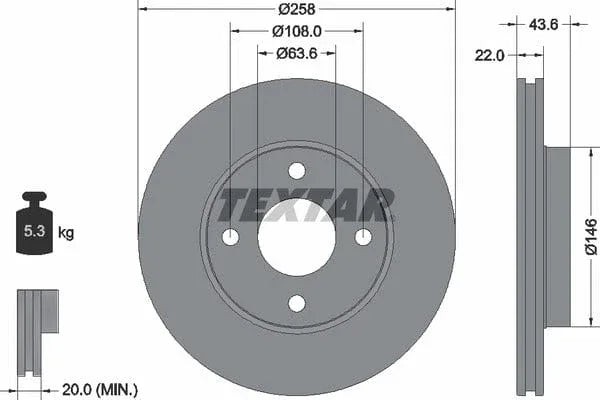 Textar Front Coated Brake Disc Pro Vented 92096203 258mm - image 4