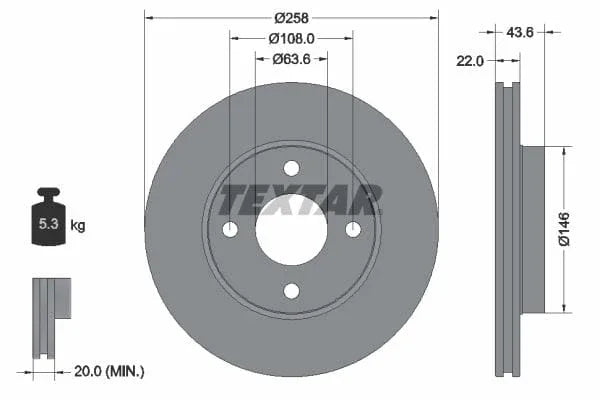 Textar Front Coated Brake Disc Pro Vented 92096203 258mm - image 3