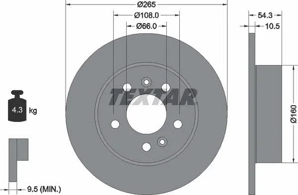 Textar Rear Brake Disc Solid 92096300 265mm - image 4
