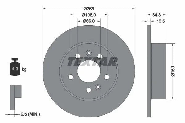 Textar Rear Brake Disc Solid 92096300 265mm - image 3