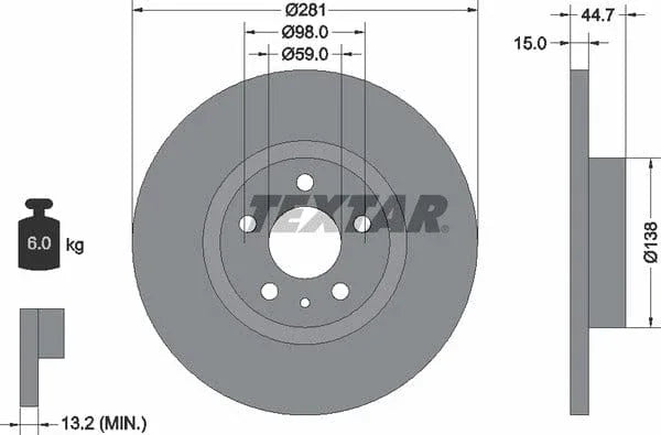 Textar Front Brake Disc Solid 92096400 281mm - image 4