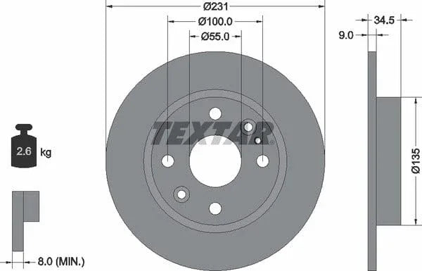 Textar Rear Brake Disc Solid 92096600 231mm - image 4