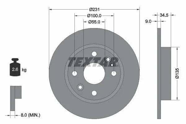 Textar Rear Brake Disc Solid 92096600 231mm - image 3
