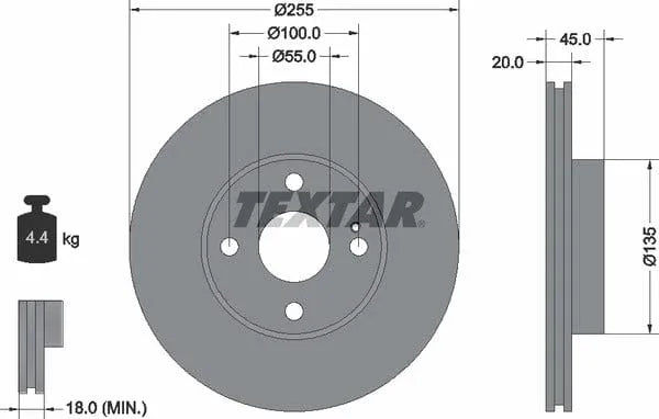 Textar Front Brake Disc Vented 92096800 255mm - image 4