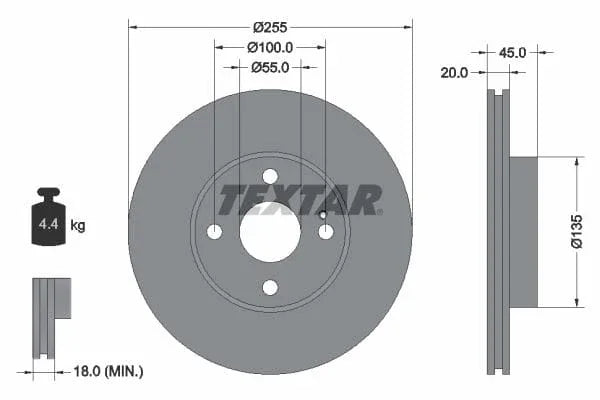 Textar Front Brake Disc Vented 92096800 255mm - image 3