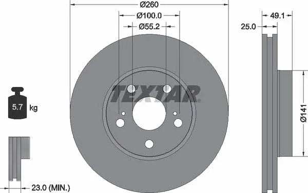 Textar Front Coated Brake Disc Pro Vented 92096903 260mm - image 4