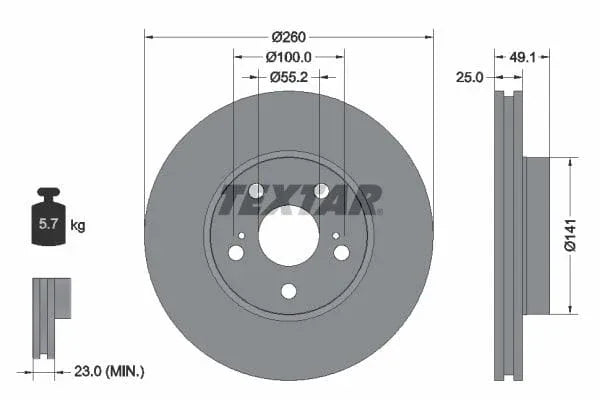 Textar Front Coated Brake Disc Pro Vented 92096903 260mm - image 3